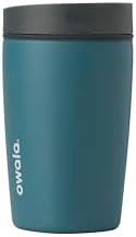 Owala SmoothSip Slider Insulated Stainless Steel Coffee Tumbler, Reusable Iced Coffee Cup, Hot Coffee Travel Mug, BPA Free 12 oz, Grey/Blue (High Dive)