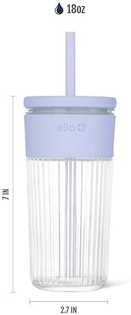 Ello Ava 18oz Glass Tumbler with Straw and Lid for Iced Coffee, Blueberry