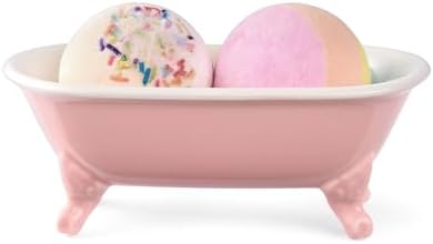 6.5" Ceramic Mini Clawfoot Bathtub Soap Dish,Bar Soap Holder,Rose