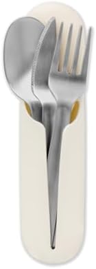 W&P Porter Stainless Steel Utensils with Silicone Carrying Case | Cream | Spoon, Fork & Knife for Meals on the Go | Portable and Compact Set