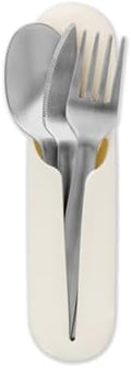 W&P Porter Stainless Steel Utensils with Silicone Carrying Case | Cream | Spoon, Fork & Knife for Meals on the Go | Portable and Compact Set