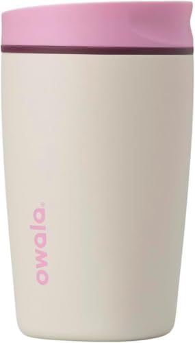 Owala SmoothSip Slider Insulated Stainless Steel Coffee Tumbler, Reusable Iced Coffee Cup, Hot Coffee Travel Mug, BPA Free 12 oz, Pink/Tan (Daybreak) (Pack of 8)