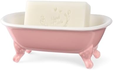 6.5" Ceramic Mini Clawfoot Bathtub Soap Dish,Bar Soap Holder,Rose