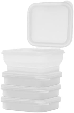 BYOB Collapsible Silicone Food Containers with Attached Lids – Reusable To-Go & Leftover Containers, Platinum Silicone, Leak-Resistant – 4 Pack (White)