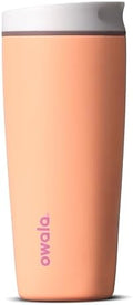 Owala SmoothSip Slider Insulated Stainless Steel Coffee Tumbler, Reusable Iced Coffee Cup, Hot Coffee Travel Mug, BPA Free 20 oz, Peachy Keen
