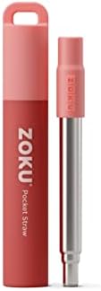 Zoku Reusable Metal Straw with Case, Collapsible Travel Straw - Red