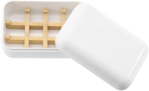 uxcell Wooden Soap Holder, Self-Draining Soap Box with Lid Wooden Soap Bar Tray for Shower Bathroom Kitchen, White 2pcs