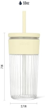 Ello Ava 18oz Glass Tumbler with Straw and Lid for Iced Coffee, Lemon