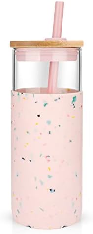 Tronco 20 oz Glass Tumbler with Lids and Straws, Reusable Iced Coffee Cups