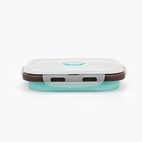 CCyanzi 3piece Collapsible Food Storage Containers with Lids, Silicone Lunch Container, Microwave & Freezer Safe, Space Saving for Kitchen Cabinet and Camping Backpack,(blue gray)