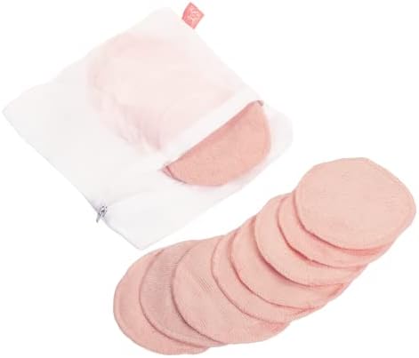 S&T INC. Makeup Remover Wipes for Skin Care with Laundry and Storage Bag, Reusable Makeup Wipes or Face Towels, Travel Essentials, Pink, 4.25 In. Diameter, 16PK