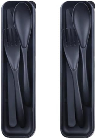 2Pack Black Wheat Straw Utensils, BPA Free Fork Spoon Knife with Case
