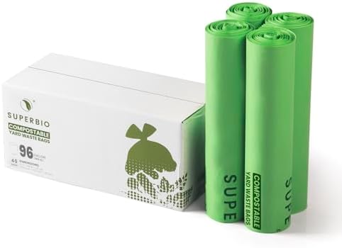SUPERBIO 96 Gallon Compostable Lawn & Leaf Bags, Extra Thick 1.57 Mil