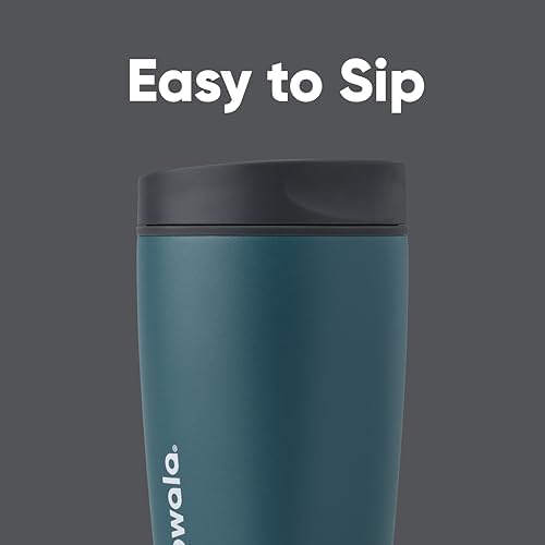 Owala SmoothSip Slider Insulated Stainless Steel Coffee Tumbler, Reusable Iced Coffee Cup, Hot Coffee Travel Mug, BPA Free 12 oz, Grey/Blue (High Dive)