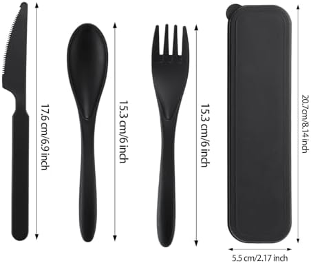 4Pack Black Wheat Straw Cutlery Set, BPA Free Fork Spoon Knife with Case