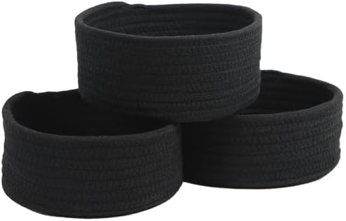 Small Woven Cotton Rope Baskets, Set of 3, Black