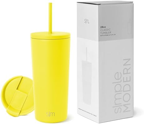Simple Modern Insulated Tumbler with Lid and Straw | Iced Coffee Cup Reusable Stainless Steel Water Bottle Travel Mug | Gifts for Women Men Her Him | Classic Collection | 20oz | Canary