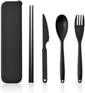 Large Reusable Travel Utensils with Case, Plastic Camping Cutlery Set