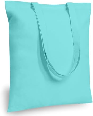 TOPDesign 6-Pack Economical 16"x15" Aqua Blue Cotton Tote Bags, Lightweight Medium Reusable Grocery Shopping Cloth Bags, Suitable for DIY, Advertising, Promotion, Gift, Activity