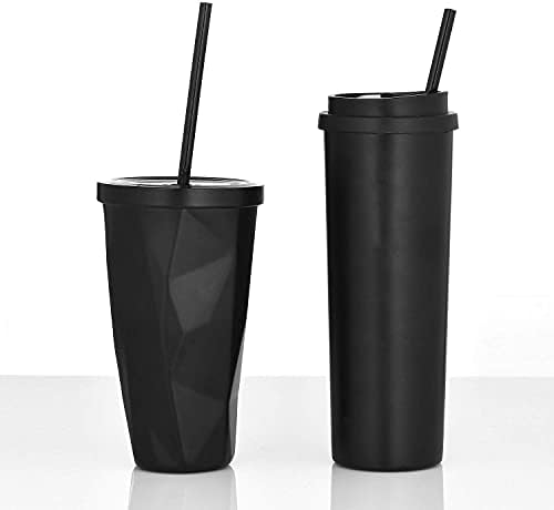 ALINK 12-Pack Reusable Black Straws, 10.5" Long Hard Plastic Tumbler Replacement Straws for 16 OZ 20 OZ 30 OZ Stanley, YETI, Mason Jar, Starbucks Tumblers, Set of 10 with Cleaning Brush