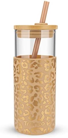 Tronco 20 oz Glass Tumbler with Lids and Straws, Reusable Iced Coffee Cups