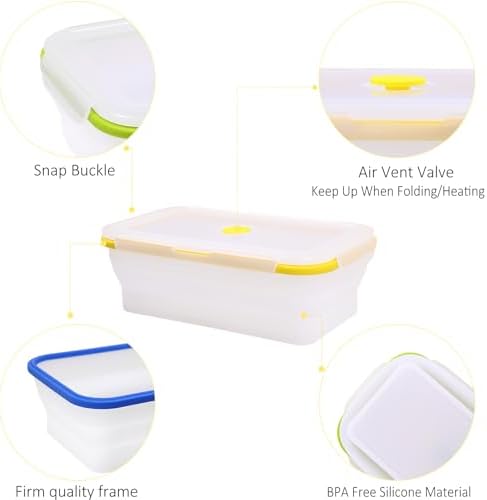 3 Pack Large Translucent Collapsible Silicone Food Storage Containers with Lids, 60.8oz Bento Lunch Boxes, for Kitchen, Office, Camping, Travel, BPA Free