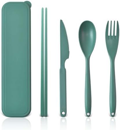 Large Reusable Travel Utensils with Case, Plastic Camping Cutlery Set