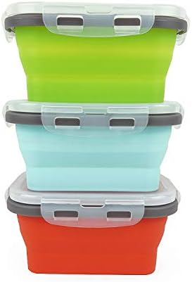 CCyanzi ECOmorning 3 Piece Silicone Food Storage Containers Collapsible Silicone Bowl with Airtight Silicone Lids, Collapsible Lunch Box - Microwave, & Freezer Safe, 350ML