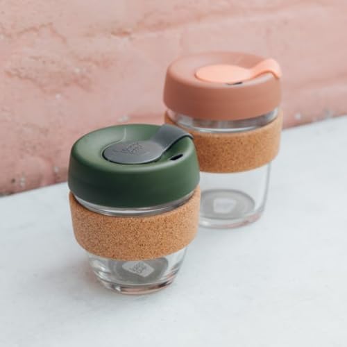 KeepCup Brew Cork, Reusable Glass Tumbler with Natural Cork, Tall Coffee Cup 12oz / 340ml - Frappe