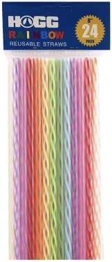 24-Pack, Reusable Straws - Rainbow, Plastic Straws Reusable, BPA Free, Dishwasher Safe, Multicolor, Replacement for Tumblers, Fits 20oz 30oz 40oz