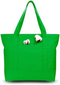 TOPDesign 6-Pack Canvas Tote Bags with an External Pocket, Reusable Grocery Shopping Bags, Top Zipper Closure, Daily Essentials (Lime Green)