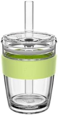 KeepCup Cold Cup - Longplay Double wall Glass Ice Coffee Tumbler with Lid and Straw - 12oz (340ml) - Chartreuse Green