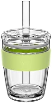 KeepCup Cold Cup - Longplay Double wall Glass Ice Coffee Tumbler with Lid and Straw - 12oz (340ml) - Chartreuse Green