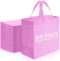 Reginary 50 Pcs Reusable Tote Bags Shopping Bags Non Woven, Pink