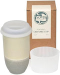 NOVA CERAMICS Travel Mug - Ceramic Coffee Mug With Lid – Microwave & Dishwasher Safe Coffee White & Grey Tumbler - Gifts For Women Men Him Her – 16oz – Mist