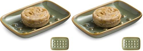 Soap Dish for Shower, Ceramic Soap Dish for Large Soap Bars, Non-Slip Soap Holder & Saver Tray with Floating Point Design for Bathroom, Shower, Kitchen Sink, Save Soap Loss (Pack of 2)