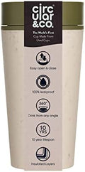 Circular and Co Reusable Coffee Cup 12oz/340ml - The World's First Travel Mug Made from Recycled Coffee Cups, 100% Leak-Proof, Sustainable & Insulated (Cream & Honest Green)