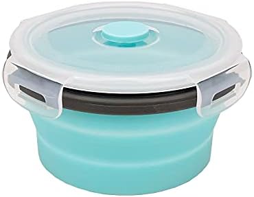 CCyanzi 3piece Round Collapsible Bowl with Lids, Silicone Food Storage Containers, Microwave & Freezer Safe, Space Saving for Kitchen Cabinet and Camping Backpack,(Blue Gray)