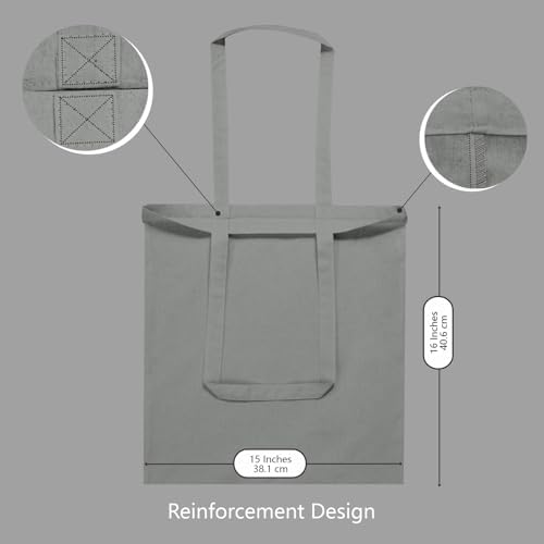 TOPDesign 12-Pack Economical 16"x15" Light Grey Cotton Tote Bags, Lightweight Medium Reusable Grocery Shopping Cloth Bags, Suitable for DIY, Advertising, Promotion, Gift, Activity