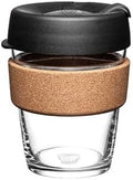 KeepCup Brew Cork, Reusable Glass Tumbler with Natural Cork, Tall Coffee Cup 12oz / 340ml - Black