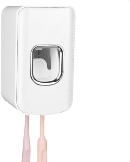 2 Slot Plastic Toothbrush Holder and Toothpaste Dispenser Wall Mounted, Automatic Toothpaste Squeezer, 2 in 1 Tooth Brush Toothpaste Organizer for Shower (White)