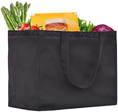 Heavy Duty Canvas Reusable Grocery Bags - 8.3 Gal Foldable Large Tote with Handles, Holds 60 lbs & Washable Eco-friendly Bags with 5 Pockets
