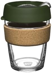KeepCup Brew Cork, Reusable Glass Tumbler with Natural Cork, Tall Coffee Cup 12oz / 340ml - Pine