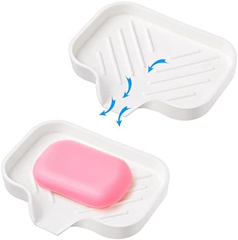 2 Pcs White Silicone Self Draining Rectangular Soap Dishes - Waterfall Soap Trays - Soap Dishes for Bar Soap - Soap Boxes - Soap Case - Soap Container - Soap Pads - Kitchen Sink - Shower - Bathroom !