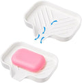 2 Pcs White Silicone Self Draining Rectangular Soap Dishes - Waterfall Soap Trays - Soap Dishes for Bar Soap - Soap Boxes - Soap Case - Soap Container - Soap Pads - Kitchen Sink - Shower - Bathroom !