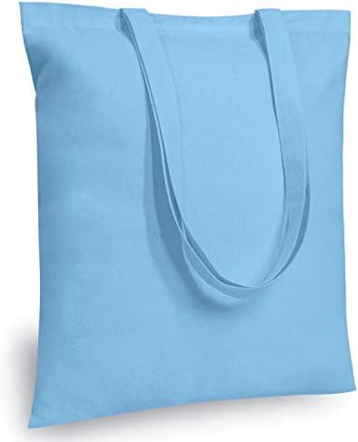 TOPDesign 12-Pack Economical 16"x15" Baby Blue Cotton Tote Bag, Lightweight Medium Reusable Grocery Shopping Cloth Bags, Suitable for DIY, Advertising, Promotion, Gift, Activity