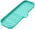 MicoYang Silicone Soap Dish with Drain Spout — Self-Draining Double Sink Organizer Tray for Kitchen & Bathroom, Dispensers, Sponges & Soap Holder, Non-Slip & Dishwasher Safe, Mint (Large, 12"×4")