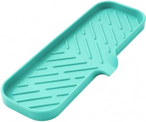 MicoYang Silicone Soap Dish with Drain Spout — Self-Draining Double Sink Organizer Tray for Kitchen & Bathroom, Dispensers, Sponges & Soap Holder, Non-Slip & Dishwasher Safe, Mint (Large, 12"×4")
