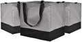 3 Pack Canvas Reusable Grocery Bags Heavy Duty, 8.3 gal Foldable Large Tote Bag with Handles, Holds 60 lbs Canvas Shopping Bags & Washable Eco-friendly Bags with 5 Pockets, Grey+Black