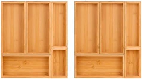 bamboo drawer organizer Set,expandable drawer dividers,wooden storage organizers,drawer organizers for kitchen, bathroom,flatware,Tea Bag Organizer (2 X 5PCS Natural)